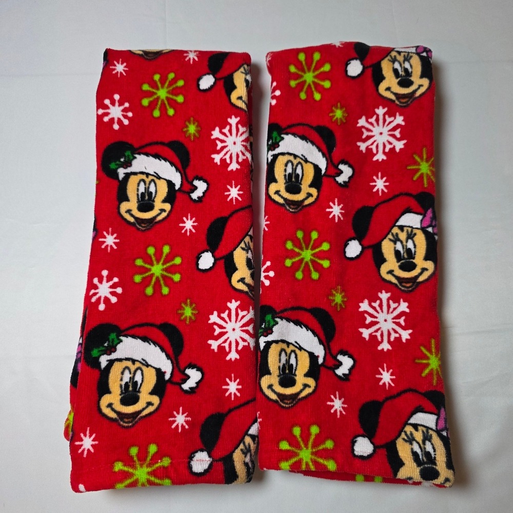 Disney Mickey Minnie Mouse Christmas Hand Towels Red Snowflake Holiday‎ Set of 2